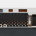 Modern Storefront Facade With Black Perforated Wall White Building Rectangular Windows And Brand Sign 3d model