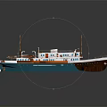 Teal and Brown Water Transport Ship With White Upper Structure Masts and Deck Features 3d model