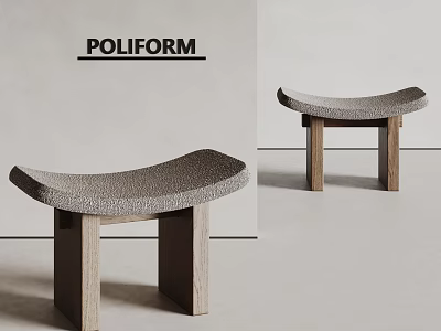 POLIFORM Modern Minimalist Stool With Textured Seat And Wooden Legs 3d model