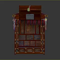 Traditional Red Wooden Commercial Equipment With Carved Patterns Tassel Decorations And Ornate Canopy