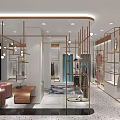Elegant Clothing Store Interior With Modern Display Racks And Seating Area 3d model