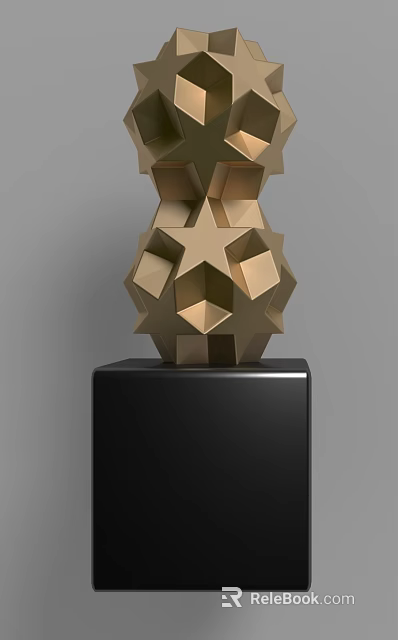 Golden Geometric Decorative Ornament Set With Modern Design And Black Base 3d model 