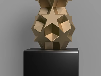 Golden Geometric Decorative Ornament Set With Modern Design And Black Base 3d model