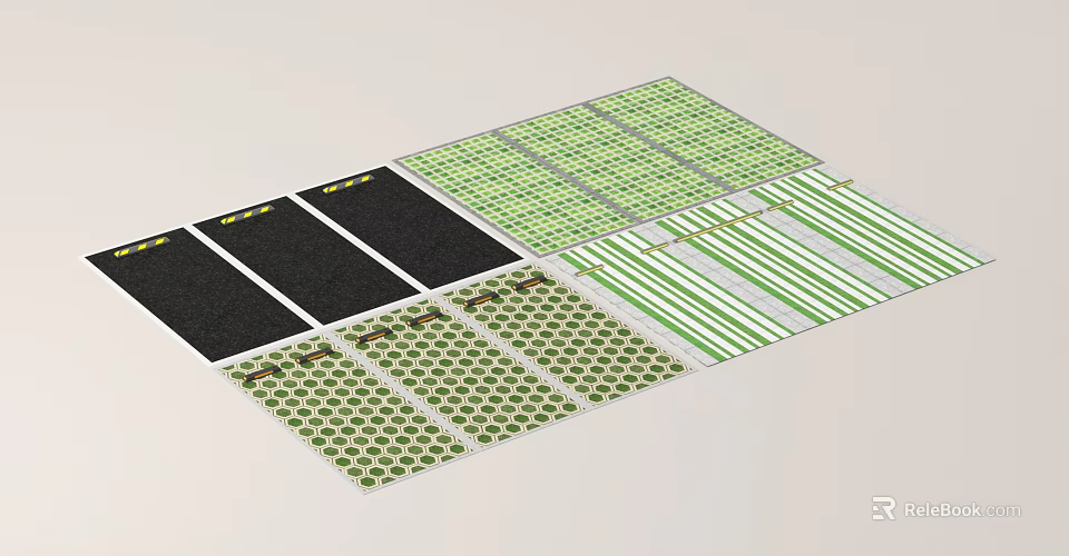 Parking Lot Layout With Various Ground Designs Grass Paver And Marked Lines 3d model