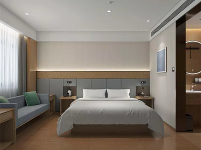 Modern Hotel Room Interior With Double Bed Sofa Nightstands And Wall Painting 3d model