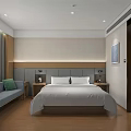 Modern Hotel Room Interior With Double Bed Sofa Nightstands And Wall Painting