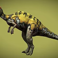 Detailed Colorful Reptile Dinosaur with Red Crest and Yellow Black Stripes in Walking Pose