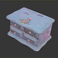 Blue Hand Painted Decorative Storage Box With Floral Bird Patterns And Wooden Drawers