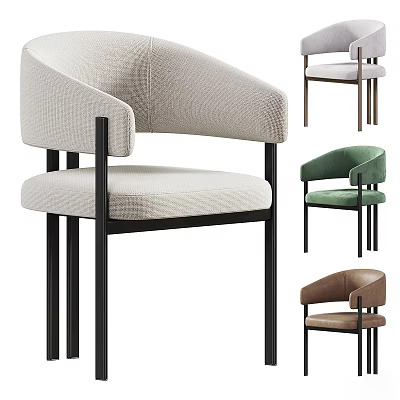 Modern Dining Chairs with Curved Backrest Beige Green Brown Upholstery and Black Metal Legs 3d model