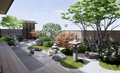 Japanese-style courtyard Zen courtyard garden dry landscape courtyard landscape stone rockery landscape maple tree egg flower tree landscape stone lamp 3d model