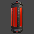 Cylindrical Military Weapon With Red Stripes And Black Metal Construction