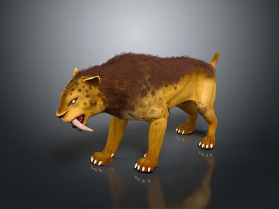 Realistic 3D Saber Toothed Tiger Model With Brown Fur Yellow Body And Long Fangs 3d model