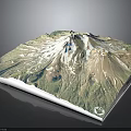 Detailed 3D Terrain Model of Mountain with Snow Covered Peak Green Slopes and Blue Lakes