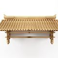 Traditional Wooden Architectural Component With Curved Roof And Intricate Support Structures