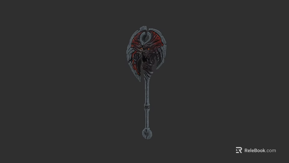Mythical Battle Axe With Ornate Red And Black Design And Decorative Head 3d model 