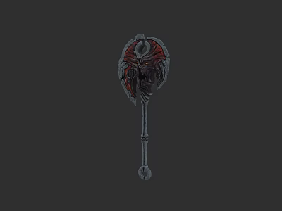Mythical Battle Axe With Ornate Red And Black Design And Decorative Head 3d model