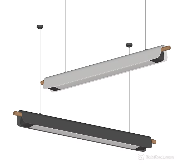 Two Modern Minimalist Elongated Black and Silver Chandeliers for Interior Design with Sleek Hanging Style 3d model 