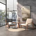 Comfortable Stylish Leisure Chairs Wooden Frame Black White Small Round Table Woven Rug Modern View