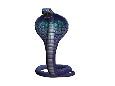 Hooded Cobra With Red Eyes Blue And Purple Scales In Coiled Upright Stance 3d model