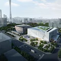 Contemporary Urban Cityscape Featuring Modern Buildings Green Roof Plaza And Tall Skyscrapers