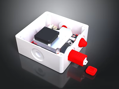 Electronic Electrical Control Box With White Square Casing And Internal Red Components 3d model