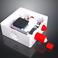 Electronic Electrical Control Box With White Square Casing And Internal Red Components