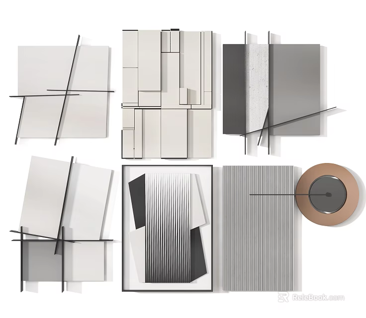 Modern Geometric Abstract Wall Decor With Textured Patterns And Minimalist Design 3d model 
