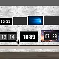Different Size Televisions Display Time Digital Numbers And Various Screens