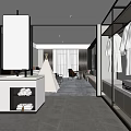 Modern Hotel Guest Room With Bathroom Walk in Closet Gray Tones And Sofa