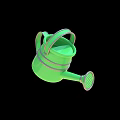 Stylish Green Garden Watering Can With Silver Metal Rings And Perforated Spout