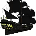 Black Sailing Ship With Black Sails Multiple Masts And Classic Wooden Hull Design
