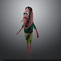 Cartoon Character With Pink Body Beard Wearing Green Shirt Yellow Shorts And Sunglasses