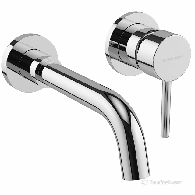 Modern Chrome Wall Mounted Faucet with Single Handle Sleek Design for Kitchen and Bathroom 3d model 