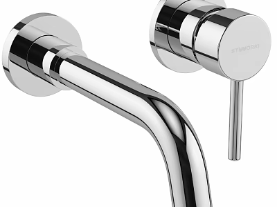 Modern Chrome Wall Mounted Faucet with Single Handle Sleek Design for Kitchen and Bathroom 3d model