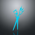 Blue Scissors With Unique Decorative Design On Gray Background And Reflective Effect