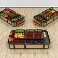 Grocery Store Display Shelves With Fresh Fruits Vegetables And Tiered Organized Layout
