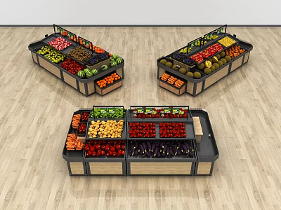 Grocery Store Display Shelves With Fresh Fruits Vegetables And Tiered Organized Layout 3d model