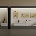 Exhibition Background Wall With Pottery Vases Text Descriptions And Illuminated Display Cabinets