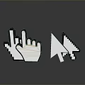 Pixel Style Hand And Arrow Cursors On Gray Gradient Background With Reflection 3d model