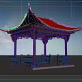 Ancient Chinese Pavilion With Traditional Wooden Structure Overhanging Eaves And Water Reflection