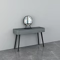 Modern Gray Dressing Table With Two Drawers Round Mirror And Black Legs