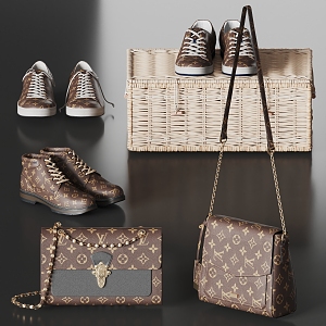 LV bag LV shoes LV bag wooden case 3d model