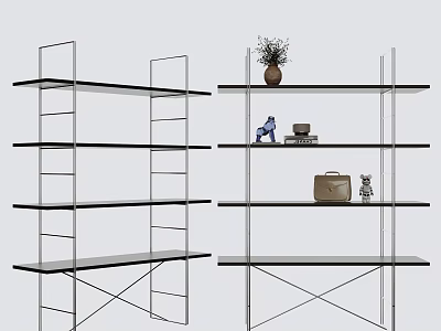 Elegant Modern Bookshelf Design With Glass Shelves Metal Frame and Decorative Ornaments 3d model