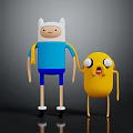 Cartoon Character Finn and Yellow Creature Jake Standing Together on Black Background