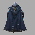 Man In Blue Cloak With Golden Ornaments And Headpiece Wearing Gloves And Boots