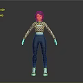 3D Character Model With Checkered Long Sleeve Top And Black Leggings