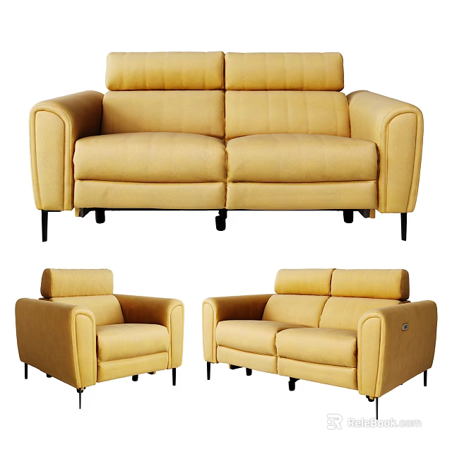Comfortable Yellow Modern Sofa Set With Soft Upholstery And Armrest Design 3d model