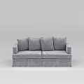 Tech Exhibition Hall Featuring Modern Gray Fabric Sofa With Four Cushions 3d model