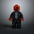 Lego Figure With Red Head Black Eyepatch Black Jacket Gray Inner Shirt And Orange Hands