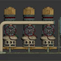 Industrial Pump Units With Rusty And Green Pipeline System And Control Panels